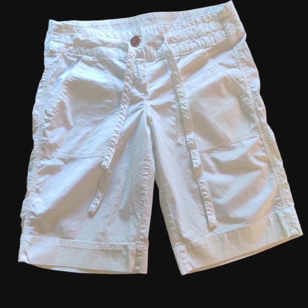Zinc Junior's Size 5 White Cotton Blend, Tie Drawstring Belt Bermuda Shorts NWOT